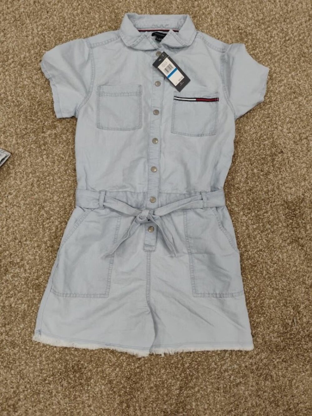 NWT Tommy Hilfiger Girls Size 16 Chambray Denim Romper Belted $42.50